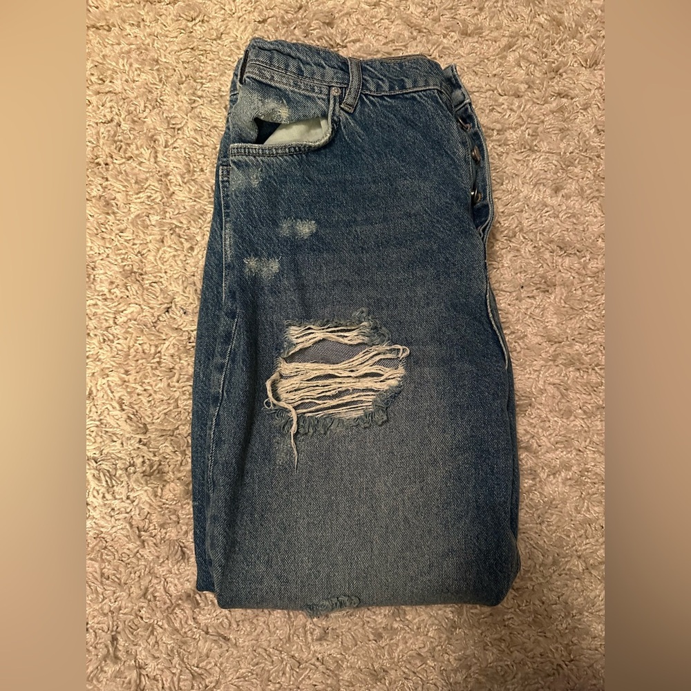 We The Free Blue Relaxed Jeans with Distressed Details